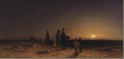 Karl Friedrich Christian Welsch Crossing the Desert at Sunset, Spain oil painting artist